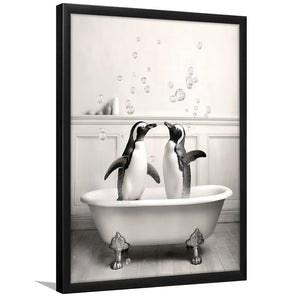Cute Penguins In Tub Printable Framed Art Print Wall Decor, Penguins Photo ,Penguins Art