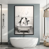 Cute Penguins In Tub Printable Framed Canvas Prints Wall Art, Penguins Photo ,Penguins Art