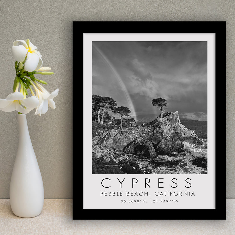 Cypress And Rainbow  at Pebble Beach Golf Links, California, Golf Art, Gift for him, Framed Art Print Wall Decor