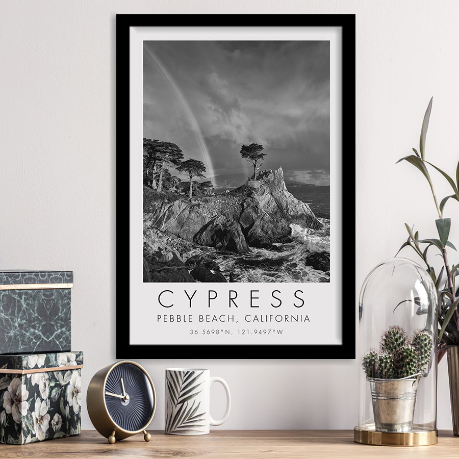 Cypress And Rainbow  at Pebble Beach Golf Links, California, Golf Art, Gift for him, Framed Art Print Wall Decor