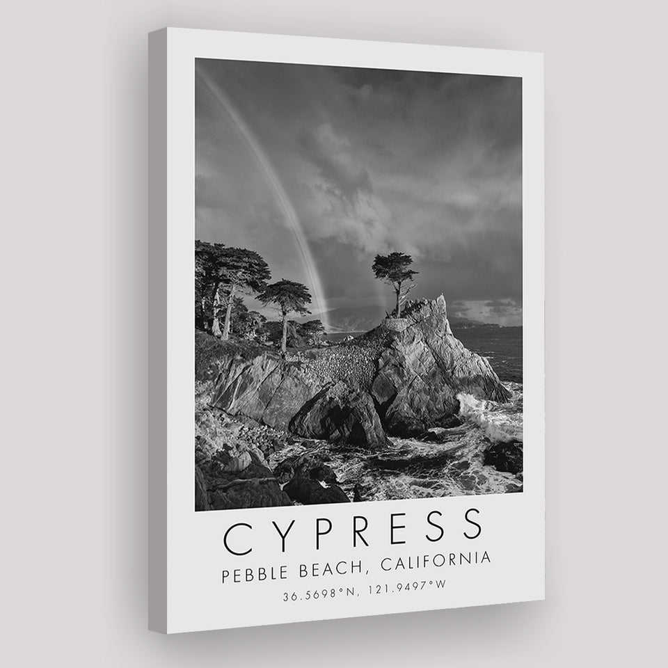 Cypress And Rainbow  at Pebble Beach Golf Links, California, Golf Art Print, Gift for him, Canvas Print Wall Art