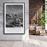 Cypress And Rainbow  at Pebble Beach Golf Links, California, Golf Art Print, Framed Canvas Print Wall Art