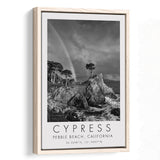 Cypress And Rainbow  at Pebble Beach Golf Links, California, Golf Art Print, Framed Canvas Print Wall Art