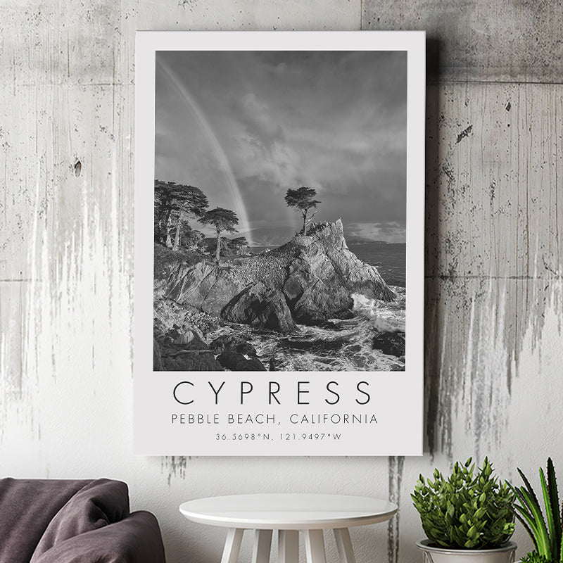 Cypress And Rainbow  at Pebble Beach Golf Links, California, Golf Art Print, Gift for him, Canvas Print Wall Art