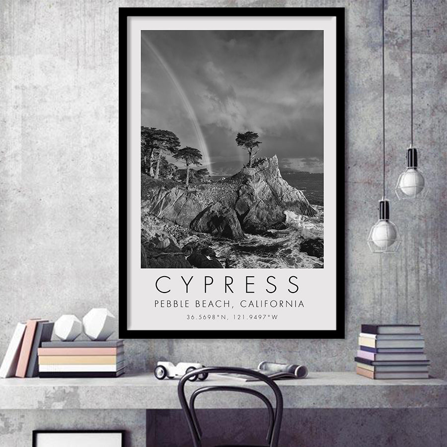 Cypress And Rainbow  at Pebble Beach Golf Links, California, Golf Art, Gift for him, Framed Art Print Wall Decor