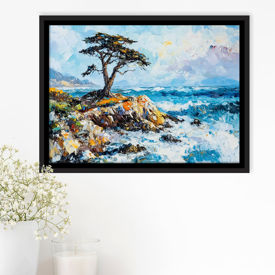 Cypress Painting, Pebble Beach Golf Links, California V1, Golf Art Print, Gift for him, Framed Canvas Prints Wall Art