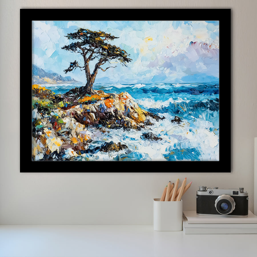 Cypress Painting, Pebble Beach Golf Links, California V1, Golf Art, Gift for him, Framed Art Prints Wall Decor