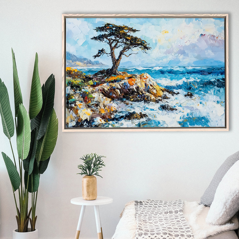 Cypress Painting, Pebble Beach Golf Links, California V1, Golf Art Print, Gift for him, Framed Canvas Prints Wall Art