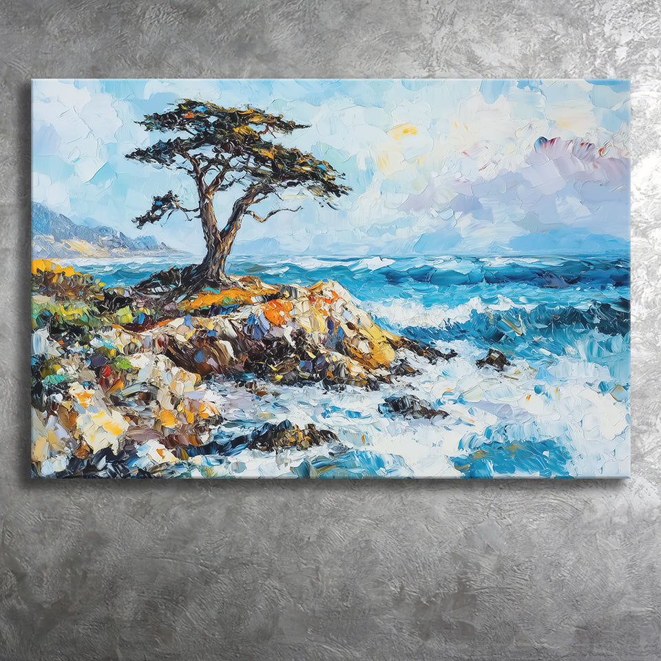 Cypress Painting, Pebble Beach Golf Links, California V1, Golf Art Print, Gift for him, Canvas Prints Wall Art