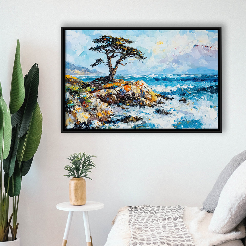 Cypress Painting, Pebble Beach Golf Links, California V1, Golf Art Print, Gift for him, Framed Canvas Prints Wall Art