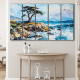 Cypress Painting, Pebble Beach Golf Links, California V1, Golf Art Print, Extra Large 5 Panel, Canvas Prints Wall Art