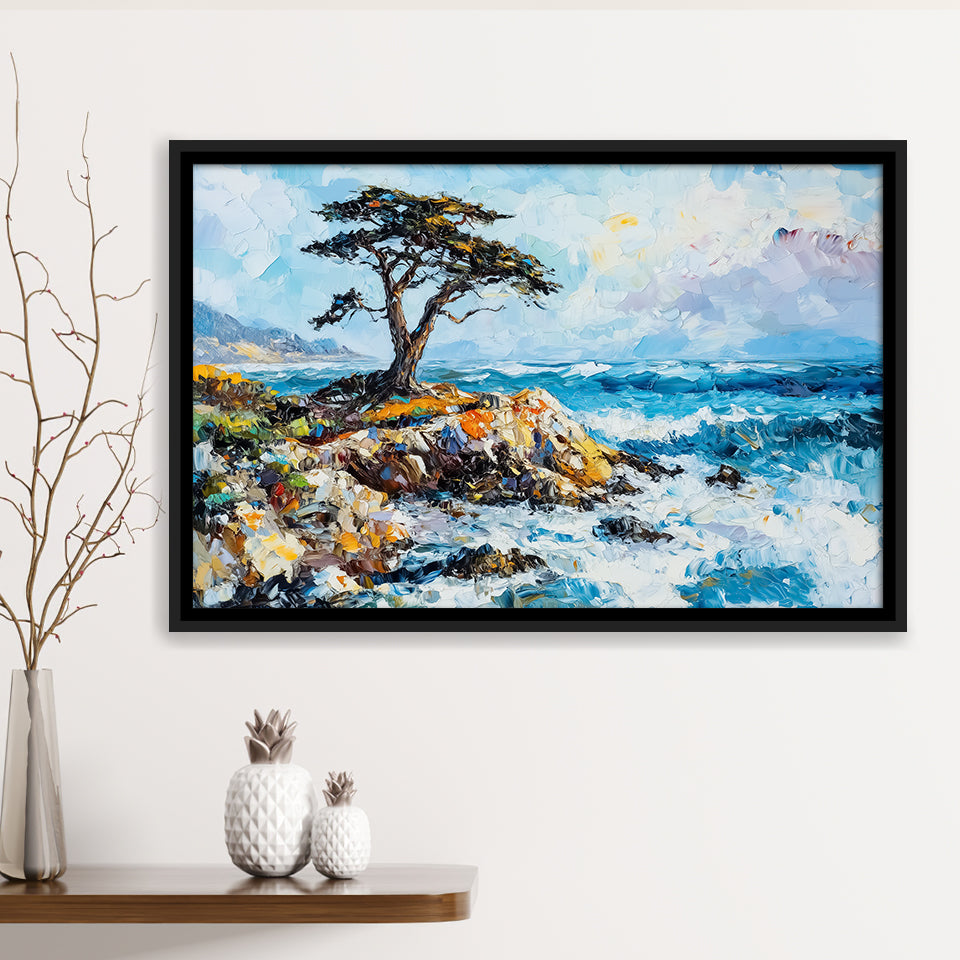 Cypress Painting, Pebble Beach Golf Links, California V1, Golf Art Print, Gift for him, Framed Canvas Prints Wall Art