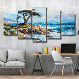 Cypress Painting, Pebble Beach Golf Links, California V1, Golf Art Print, Mixed 5 Panel, Canvas Prints Wall Art