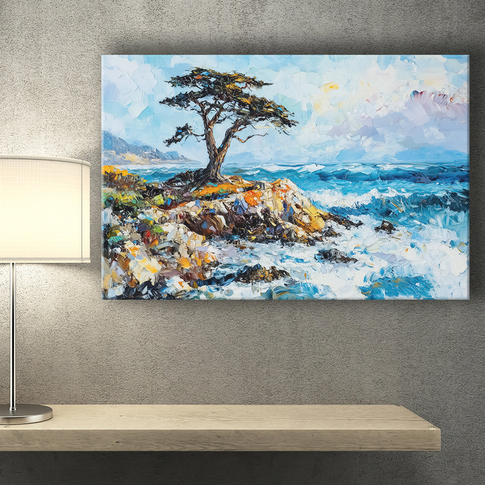 Cypress Painting, Pebble Beach Golf Links, California V1, Golf Art Print, Gift for him, Canvas Prints Wall Art
