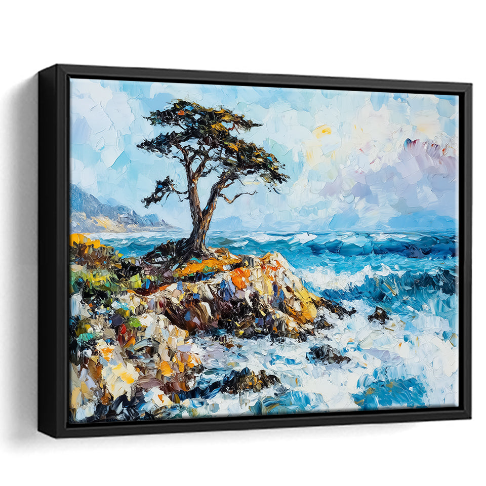 Cypress Painting, Pebble Beach Golf Links, California V1, Golf Art Print, Gift for him, Framed Canvas Prints Wall Art