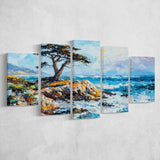 Cypress Painting, Pebble Beach Golf Links, California V1, Golf Art Print, Mixed 5 Panel, Canvas Prints Wall Art