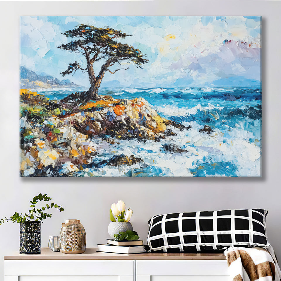 Cypress Painting, Pebble Beach Golf Links, California V1, Golf Art Print, Gift for him, Canvas Prints Wall Art