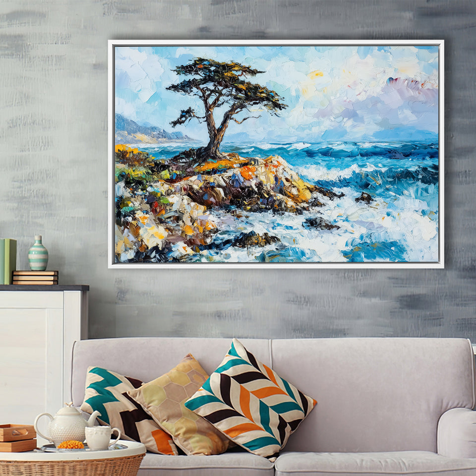 Cypress Painting, Pebble Beach Golf Links, California V1, Golf Art Print, Gift for him, Framed Canvas Prints Wall Art