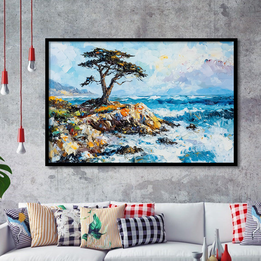 Cypress Painting, Pebble Beach Golf Links, California V1, Golf Art, Gift for him, Framed Art Prints Wall Decor