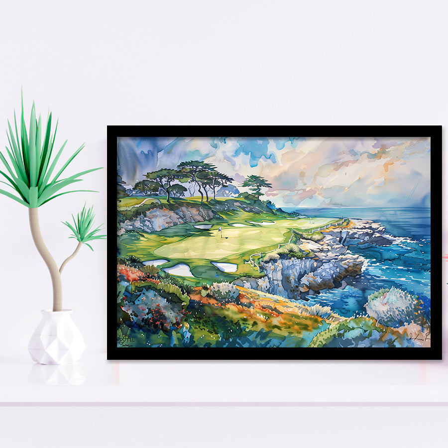 Cypress Point Club Golf Art Painting Watercolor, Framed Art Print Wall Decor, Framed Picture