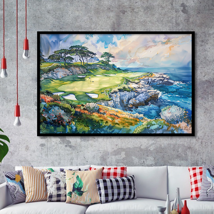 Cypress Point Club Golf Art Painting Watercolor, Framed Art Print Wall Decor, Framed Picture