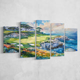 Cypress Point Club Golf Art Painting Watercolor, Multi Panel Canvas Print Wall Art Decor, 5 Mixed Panel