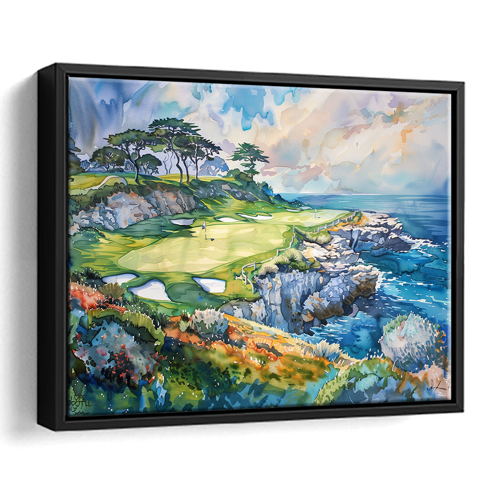 Cypress Point Club Golf Art Painting Watercolor, Framed Canvas Print Wall Art Decor,Floating Frame
