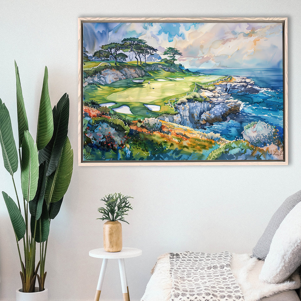 Cypress Point Club Golf Art Painting Watercolor, Framed Canvas Print Wall Art Decor,Floating Frame