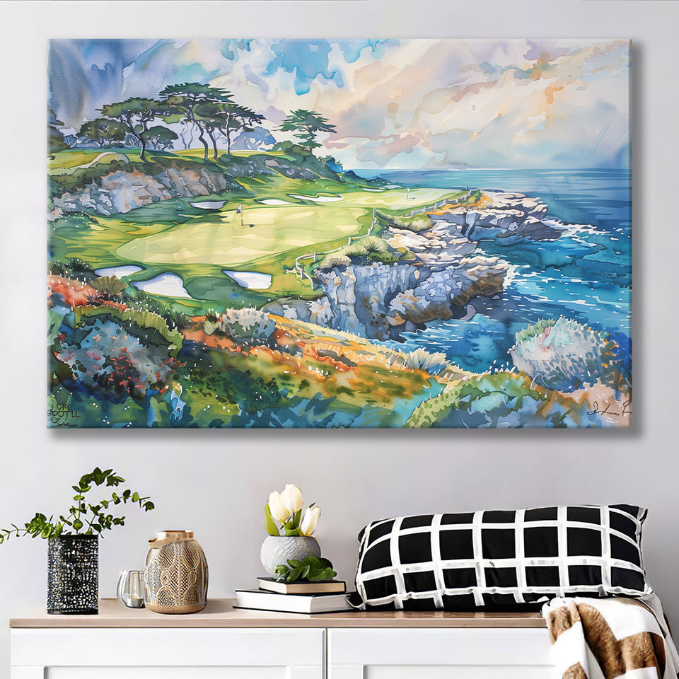 Cypress Point Club Golf Art Painting Watercolor, Canvas Print Wall Art Decor, Landscape Art Print