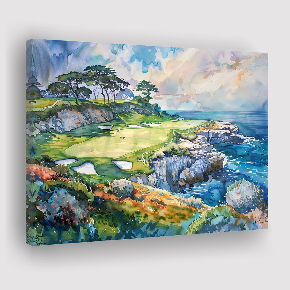 Cypress Point Club Golf Art Painting Watercolor, Canvas Print Wall Art Decor, Landscape Art Print