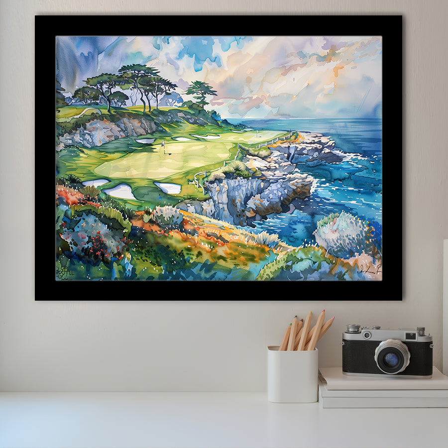 Cypress Point Club Golf Art Painting Watercolor, Framed Art Print Wall Decor, Framed Picture