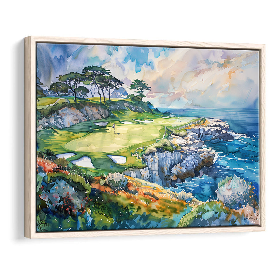 Cypress Point Club Golf Art Painting Watercolor, Framed Canvas Print Wall Art Decor,Floating Frame