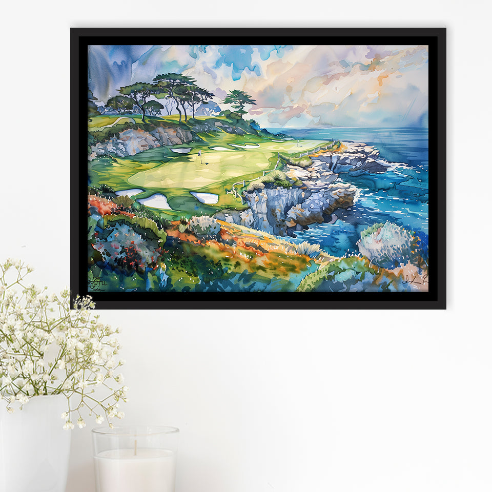 Cypress Point Club Golf Art Painting Watercolor, Framed Canvas Print Wall Art Decor,Floating Frame