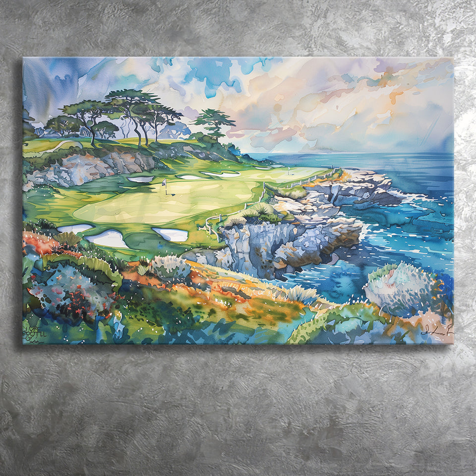 Cypress Point Club Golf Art Painting Watercolor, Canvas Print Wall Art Decor, Landscape Art Print