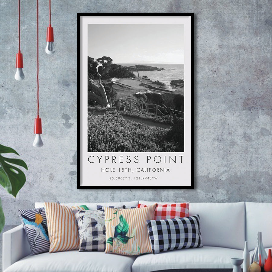 Cypress Point Club, Golf Course, Hole 15th, Golf Art, Gift for him, Framed Art Print Wall Decor