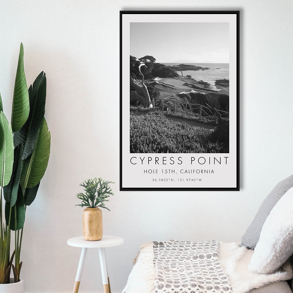 Cypress Point Club, Golf Course, Hole 15th, Golf Art Print, Floating Frame, Framed Canvas Print Wall Art