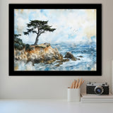 Cypress Watercolor Painting, Pebble Beach Golf Links, Golf Art, Gift for him, Framed Art Prints Wall Decor