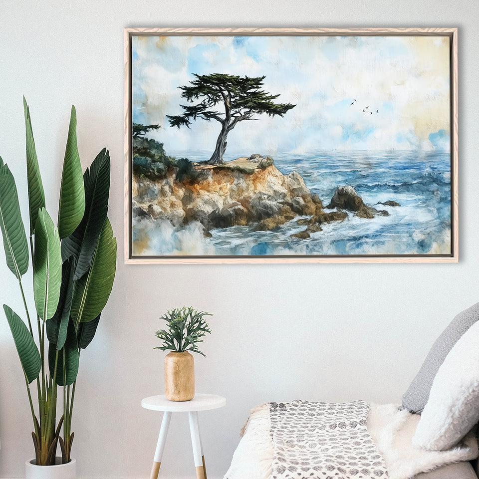 Cypress Watercolor Painting, Pebble Beach Golf Links, Golf Art Print, Gift for him, Framed Canvas Prints Wall Art