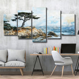 Cypress Watercolor Painting, Pebble Beach Golf Links, Golf Art Print, Mixed 5 Panel, Canvas Prints Wall Art