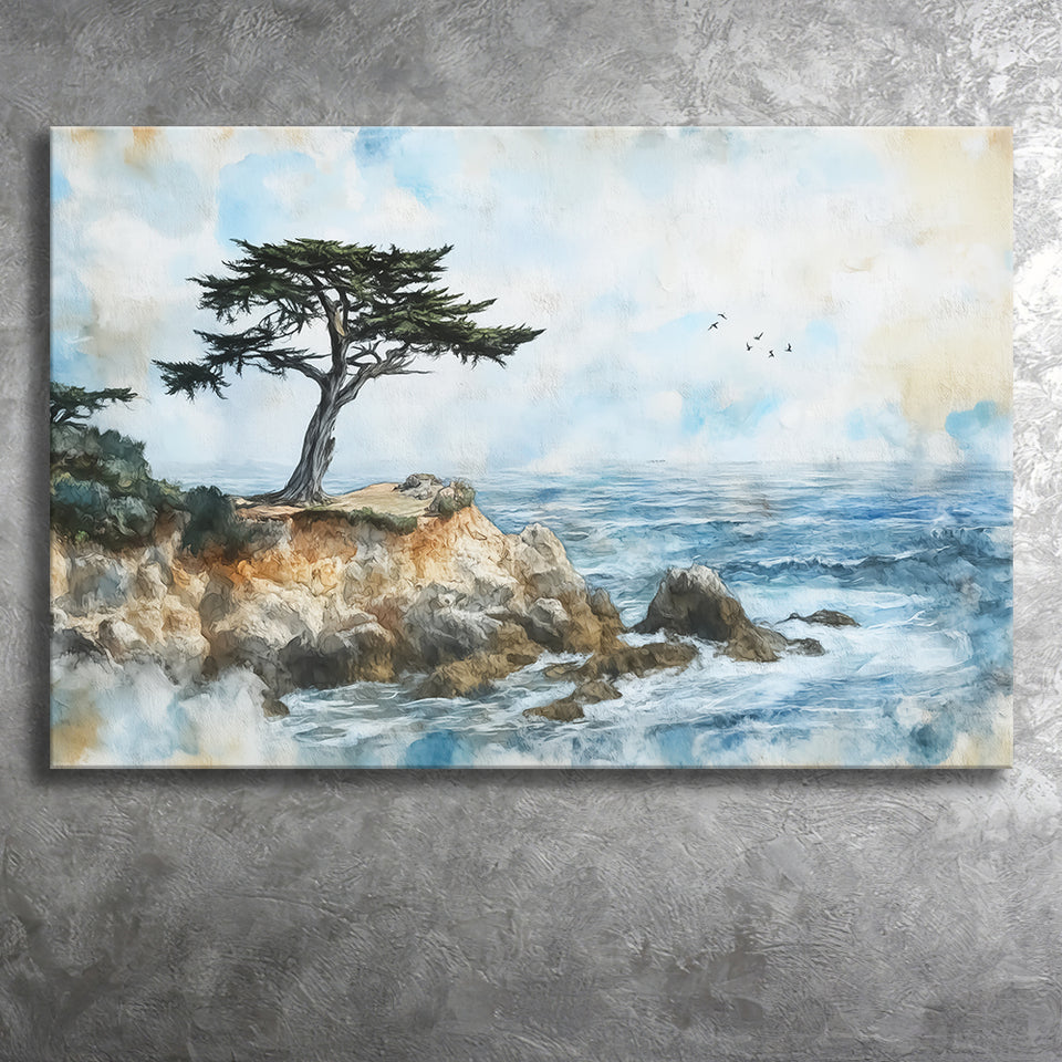 Cypress Watercolor Painting, Pebble Beach Golf Links, Golf Art Print, Gift for him, Canvas Prints Wall Art
