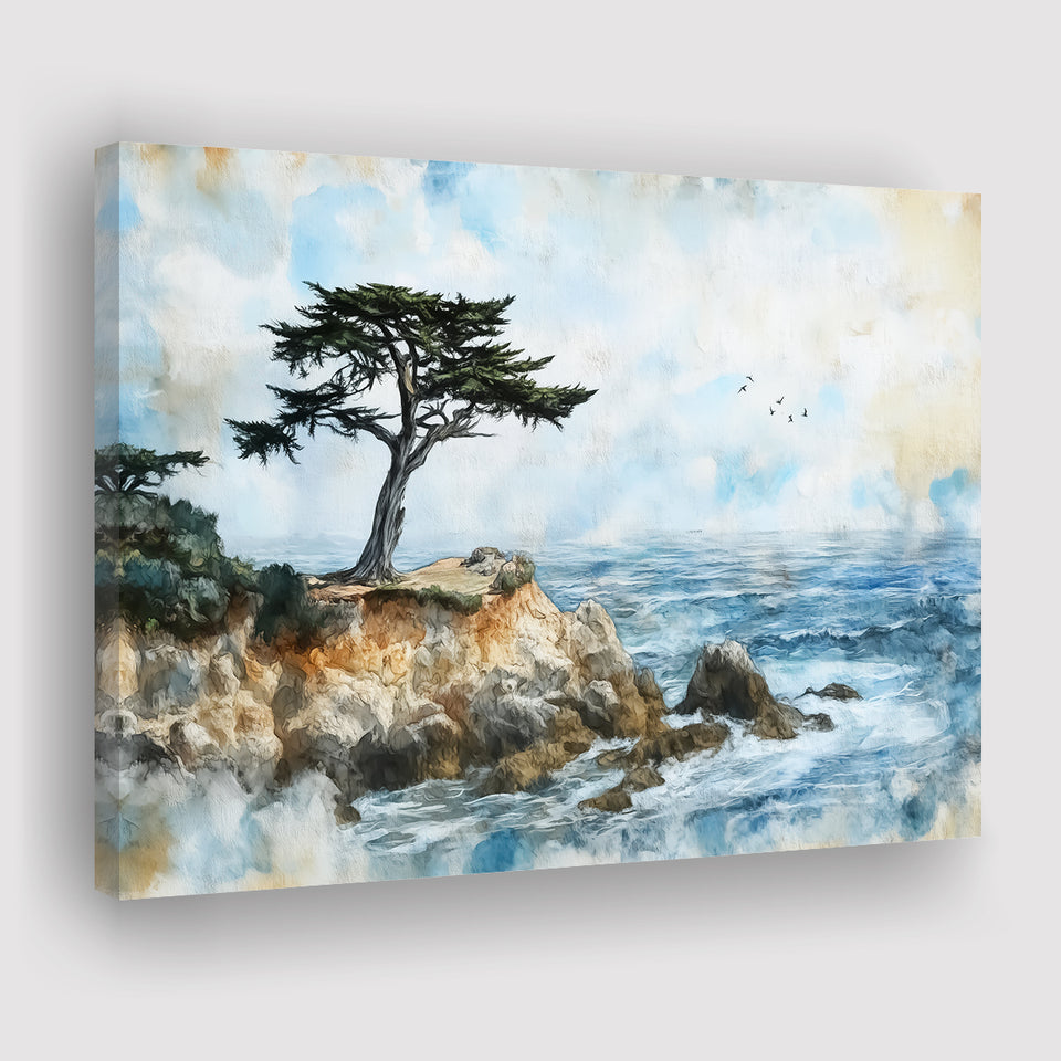 Cypress Watercolor Painting, Pebble Beach Golf Links, Golf Art Print, Gift for him, Canvas Prints Wall Art