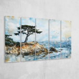 Cypress Watercolor Painting, Pebble Beach Golf Links, Golf Art Print, Extra Large 5 Panel, Canvas Prints Wall Art
