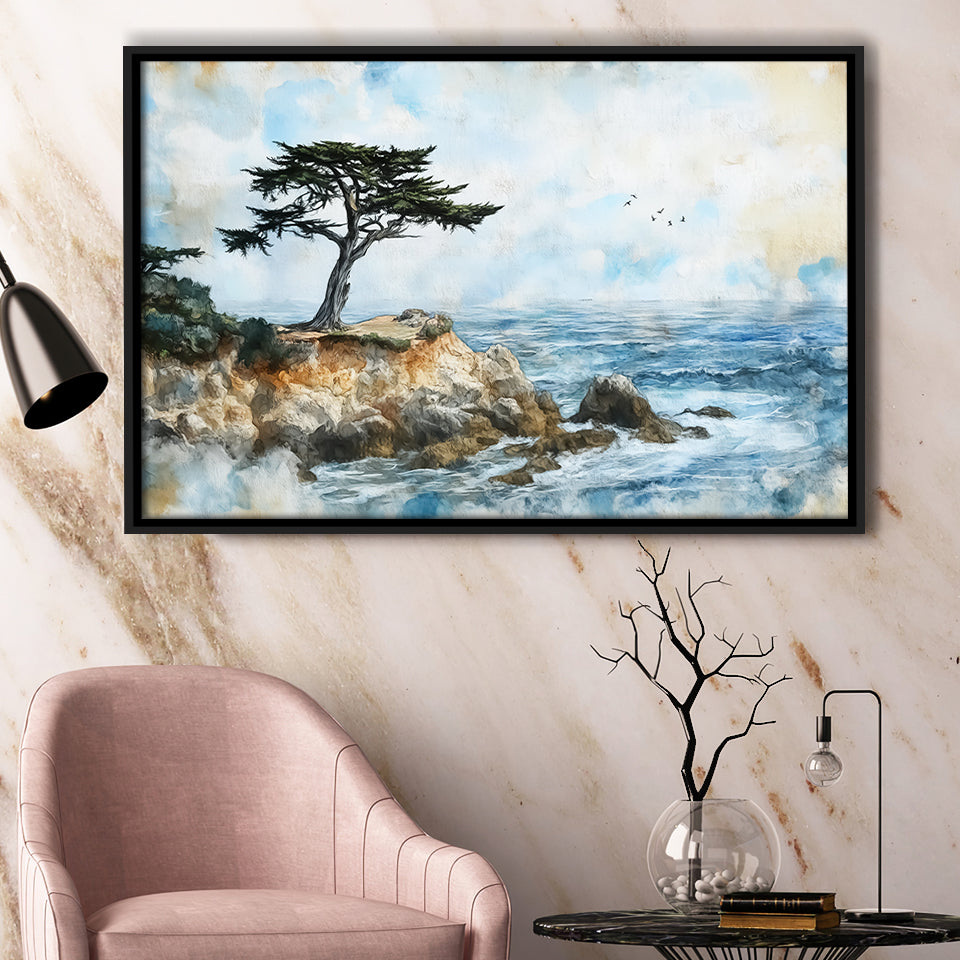 Cypress Watercolor Painting, Pebble Beach Golf Links, Golf Art Print, Gift for him, Framed Canvas Prints Wall Art