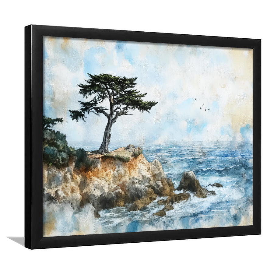 Cypress Watercolor Painting, Pebble Beach Golf Links, Golf Art, Gift for him, Framed Art Prints Wall Decor