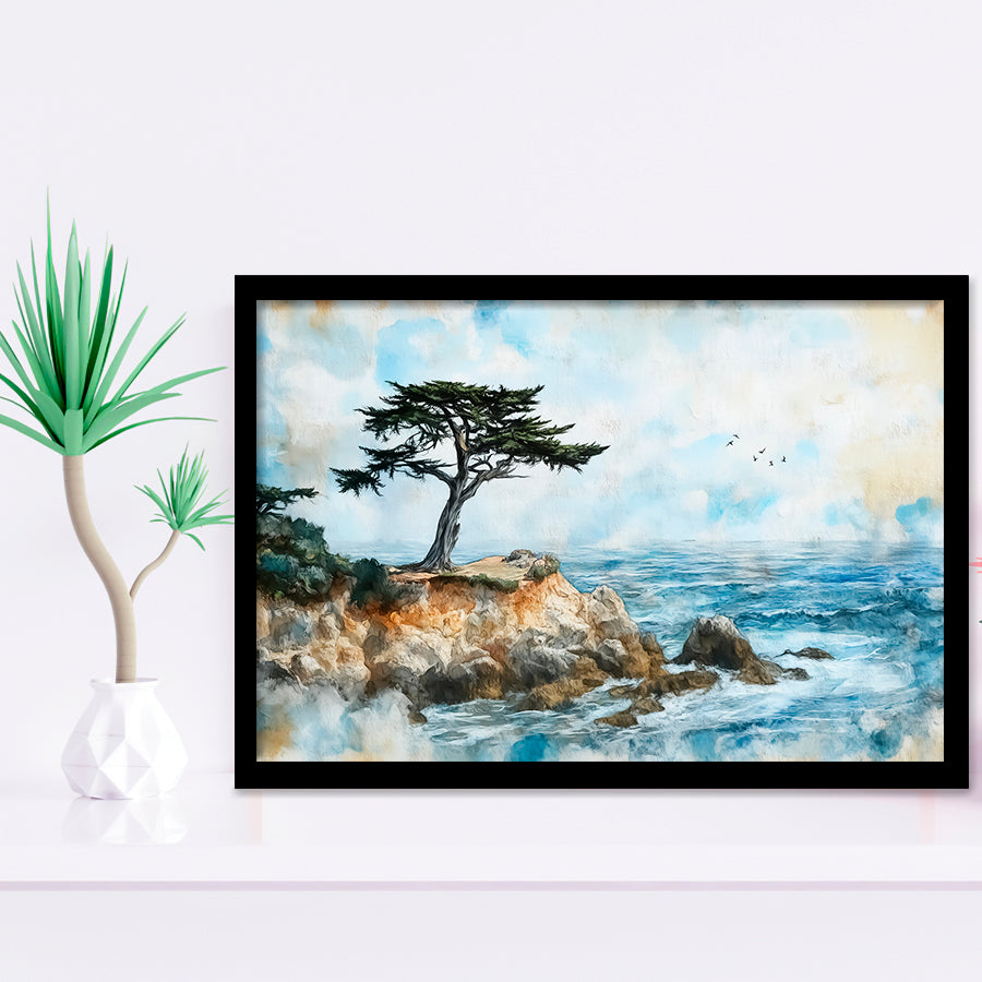 Cypress Watercolor Painting, Pebble Beach Golf Links, Golf Art, Gift for him, Framed Art Prints Wall Decor