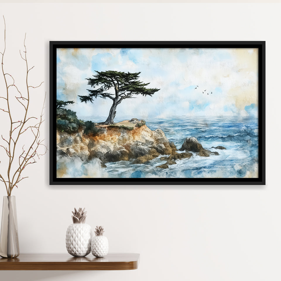 Cypress Watercolor Painting, Pebble Beach Golf Links, Golf Art Print, Gift for him, Framed Canvas Prints Wall Art