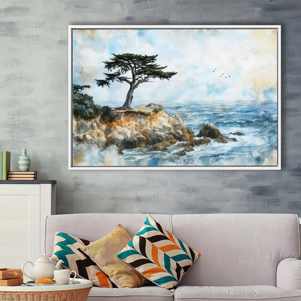 Cypress Watercolor Painting, Pebble Beach Golf Links, Golf Art Print, Gift for him, Framed Canvas Prints Wall Art