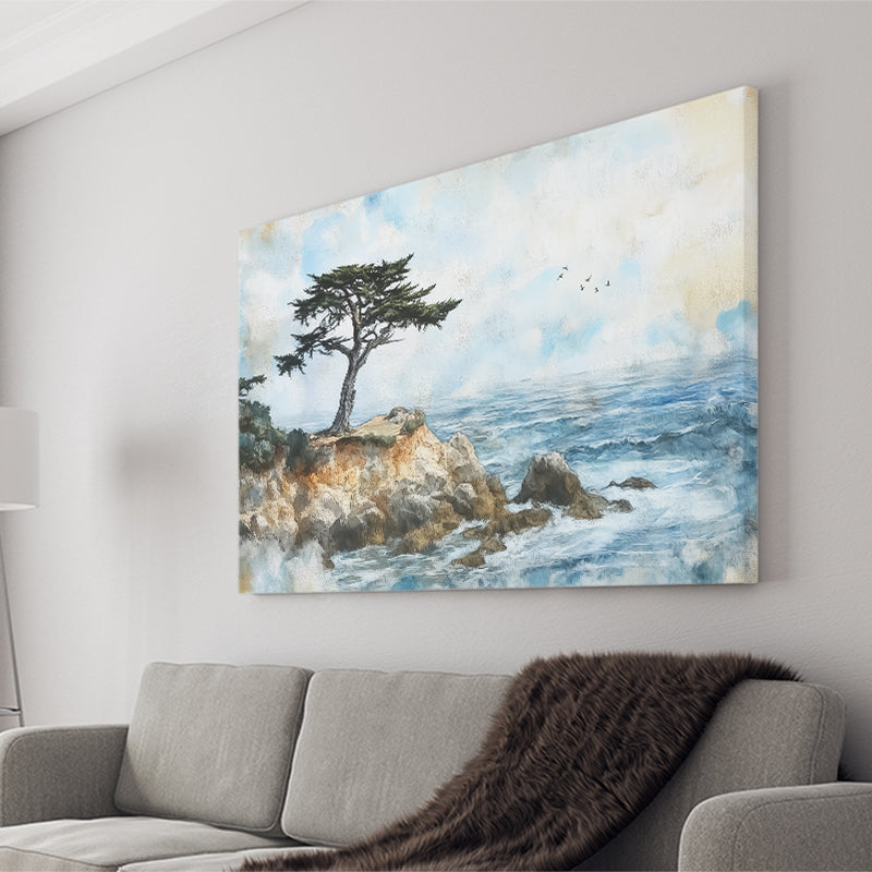 Cypress Watercolor Painting, Pebble Beach Golf Links, Golf Art Print, Gift for him, Canvas Prints Wall Art