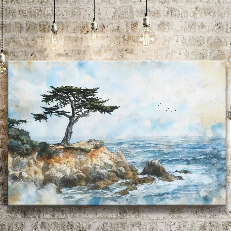 Cypress Watercolor Painting, Pebble Beach Golf Links, Golf Art Print, Gift for him, Canvas Prints Wall Art