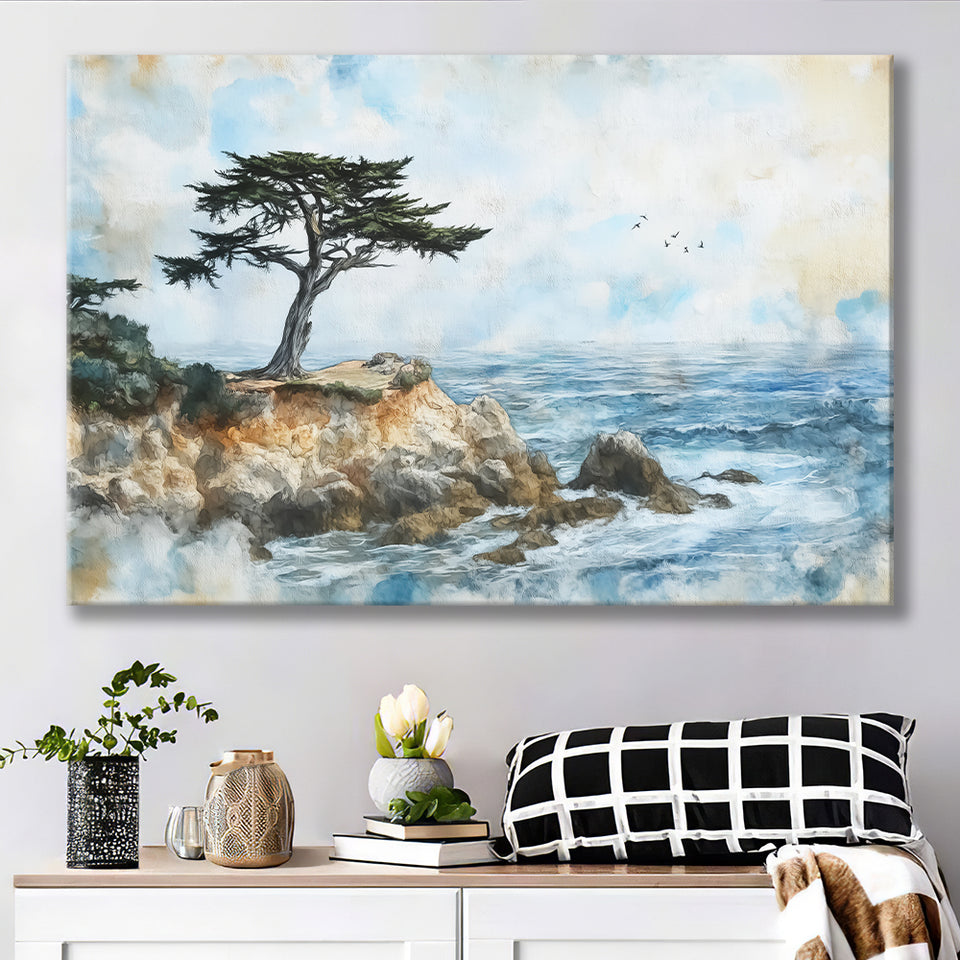 Cypress Watercolor Painting, Pebble Beach Golf Links, Golf Art Print, Gift for him, Canvas Prints Wall Art